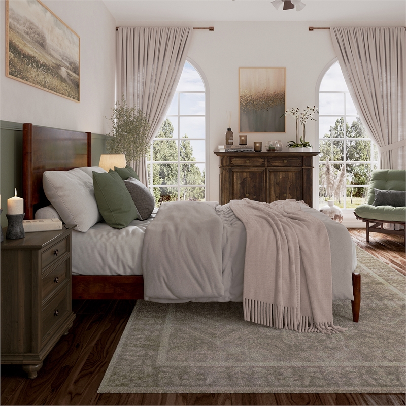 Pasadena Queen Solid Wood Low Profile Platform Bed in Walnut