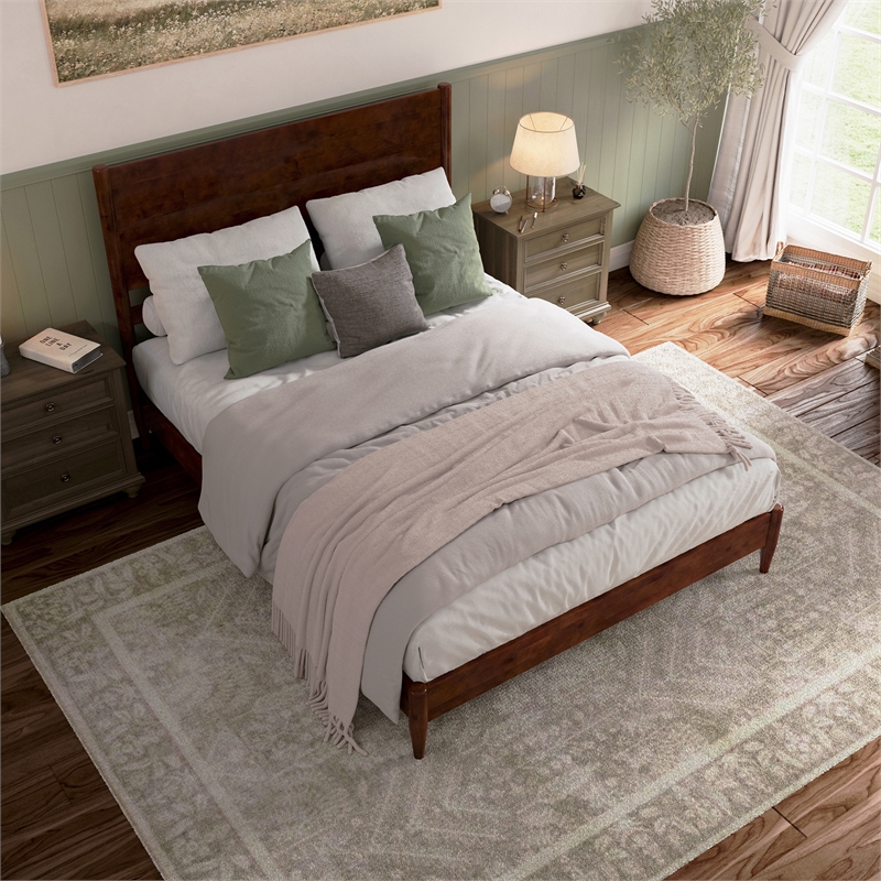 Pasadena Queen Solid Wood Low Profile Platform Bed in Walnut