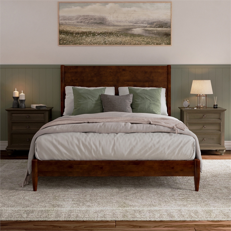 Pasadena Queen Solid Wood Low Profile Platform Bed in Walnut