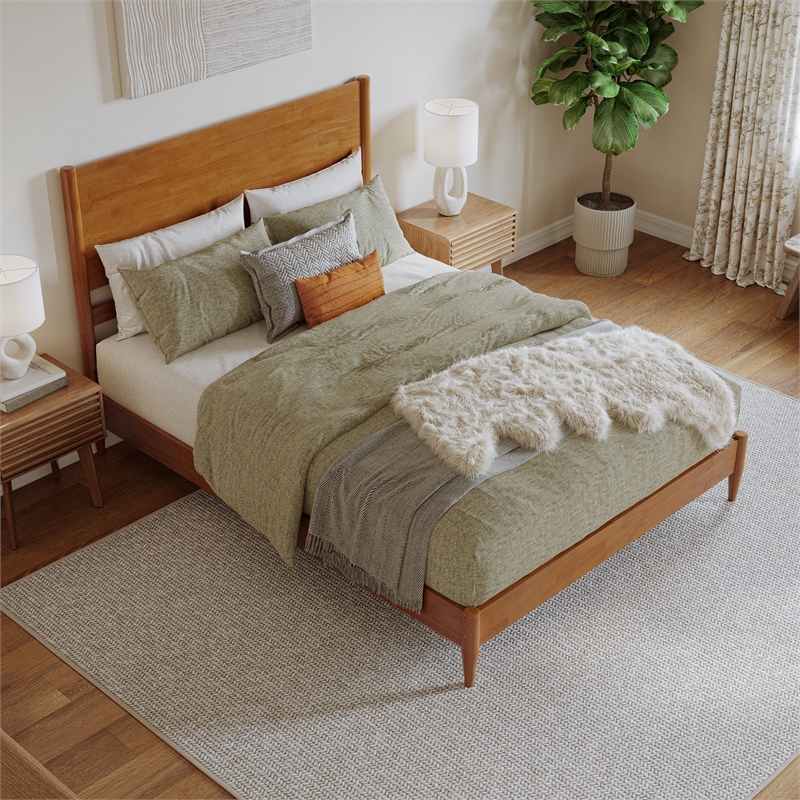 Pasadena Queen Wood Low Profile Platform Bed in Light Toffee