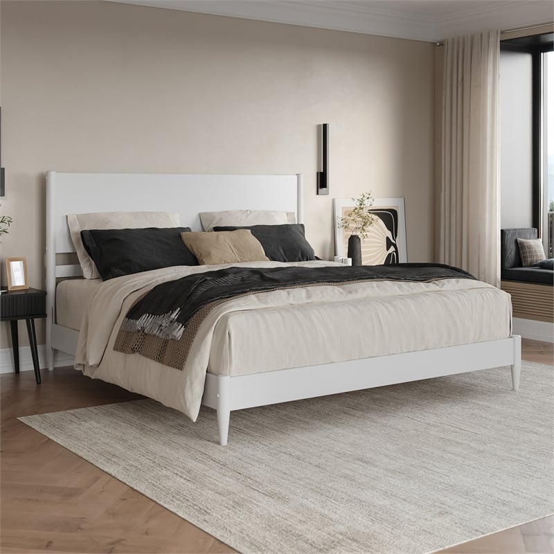 AFI Pasadena King Solid Wood Low Profile Platform Bed in White