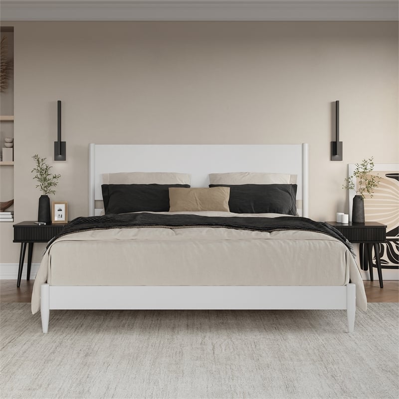 AFI Pasadena King Solid Wood Low Profile Platform Bed in White