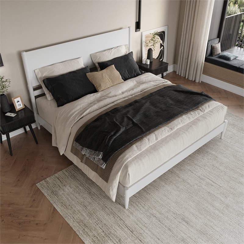 AFI Pasadena King Solid Wood Low Profile Platform Bed in White
