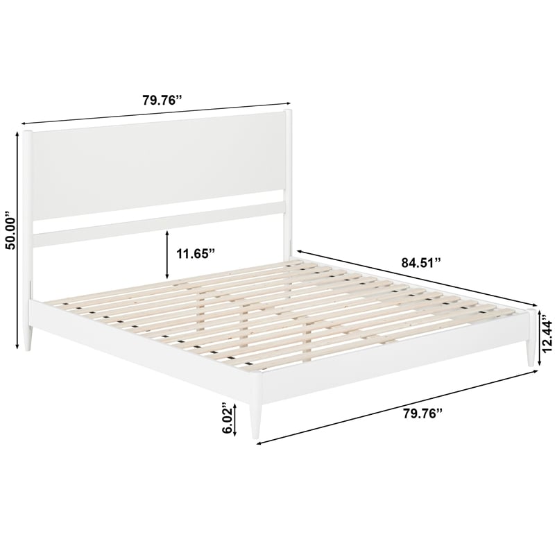 AFI Pasadena King Solid Wood Low Profile Platform Bed in White