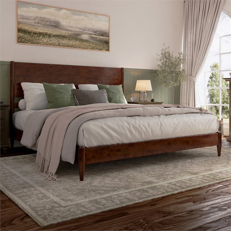 AFI Pasadena King Solid Wood Low Profile Platform Bed in Walnut