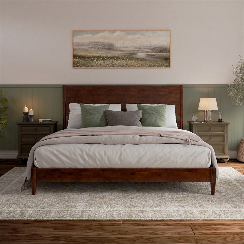 AFI Pasadena King Solid Wood Low Profile Platform Bed in Walnut