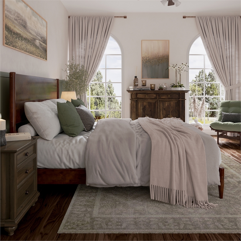 AFI Pasadena King Solid Wood Low Profile Platform Bed in Walnut