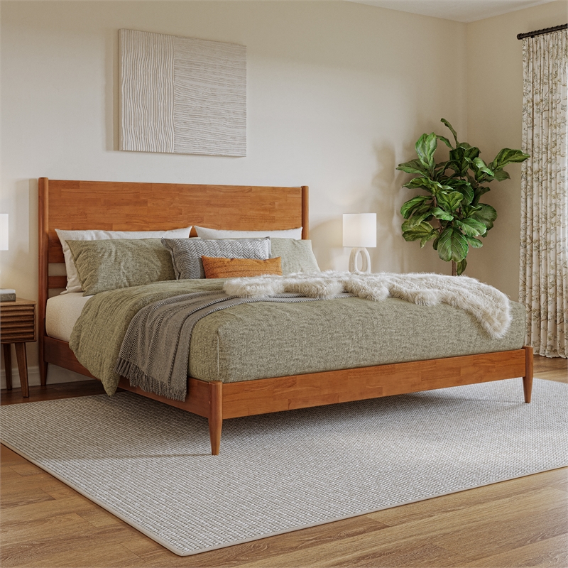 Pasadena King Solid Wood Low Profile Platform Bed in Light Toffee
