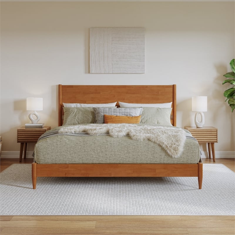 Pasadena King Solid Wood Low Profile Platform Bed in Light Toffee