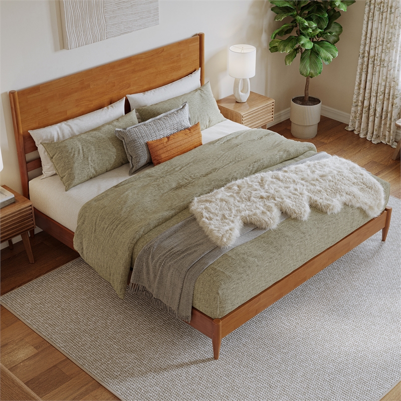 Pasadena King Solid Wood Low Profile Platform Bed in Light Toffee