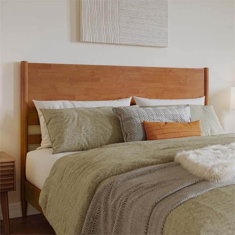 Pasadena King Solid Wood Low Profile Platform Bed in Light Toffee