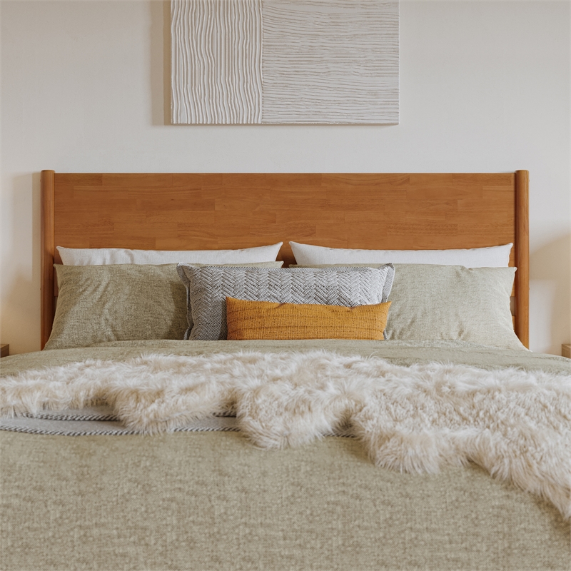 Pasadena King Solid Wood Low Profile Platform Bed in Light Toffee