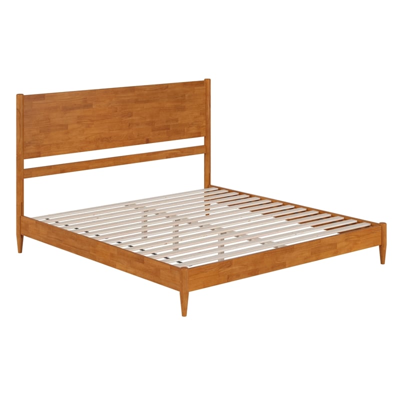 Pasadena King Solid Wood Low Profile Platform Bed in Light Toffee