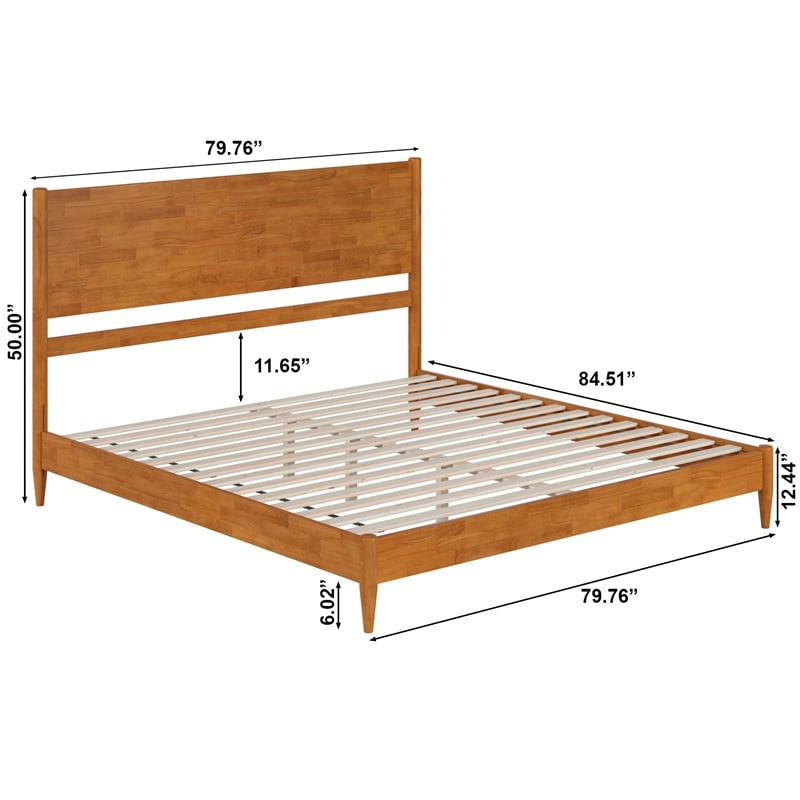 Pasadena King Solid Wood Low Profile Platform Bed in Light Toffee