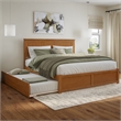 Nantucket King Wood Platform Bed with Footboard and TXL Trundle in Light Toffee