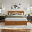 Nantucket King Wood Platform Bed with Footboard and TXL Trundle in Light Toffee