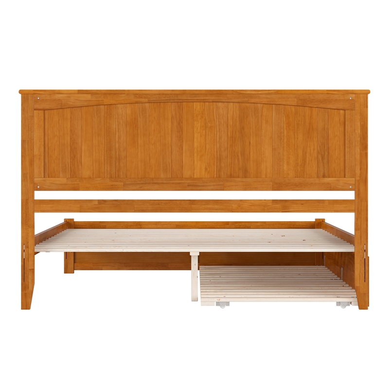 Nantucket King Wood Platform Bed with Footboard and TXL Trundle in Light Toffee