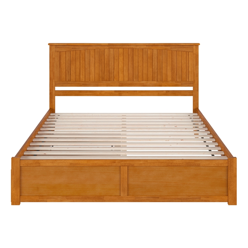 Nantucket King Wood Platform Bed with Footboard and TXL Trundle in Light Toffee