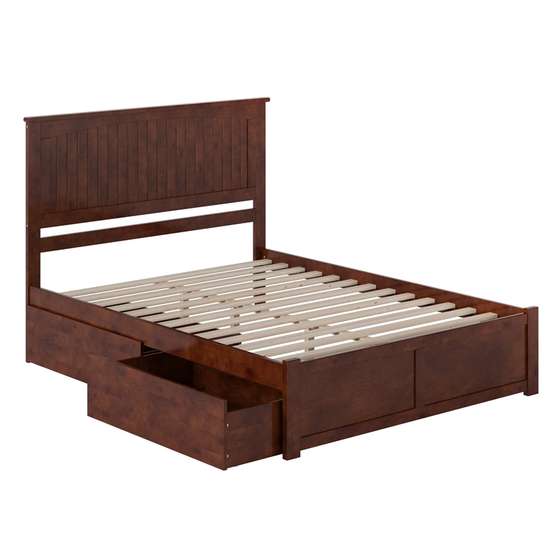 Nantucket King Wood Platform Bed with Footboard and Storage Drawers in Walnut
