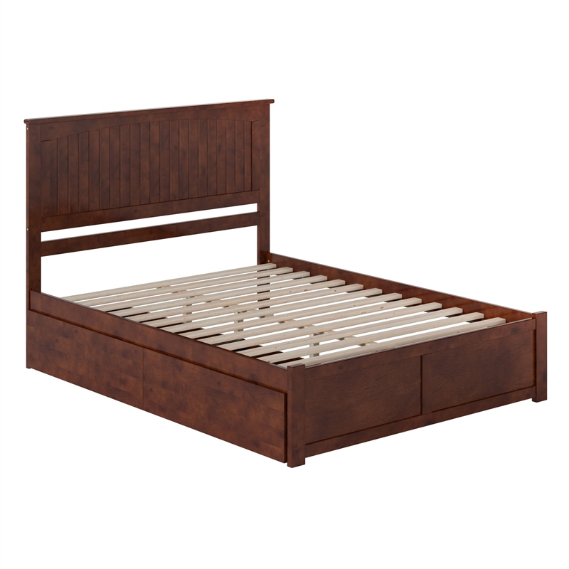 Nantucket King Wood Platform Bed with Footboard and Storage Drawers in Walnut