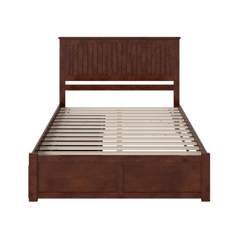 Nantucket King Wood Platform Bed with Footboard and Storage Drawers in Walnut