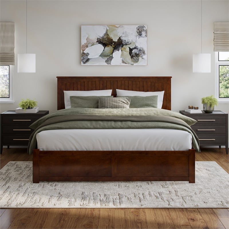 Nantucket King Wood Platform Bed with Footboard and Storage Drawers in Walnut
