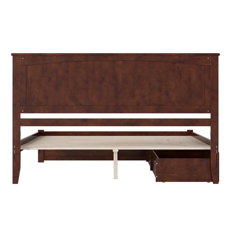 Nantucket King Wood Platform Bed with Footboard and Storage Drawers in Walnut