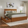 Nantucket King Wood Platform Bed with Footboard and Drawers in Light Toffee