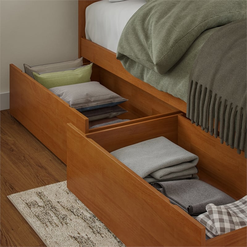 Nantucket King Wood Platform Bed with Footboard and Drawers in Light Toffee
