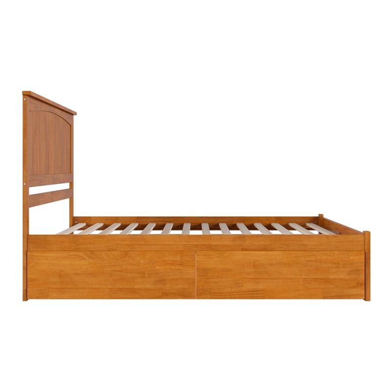 Nantucket King Wood Platform Bed with Footboard and Drawers in Light Toffee