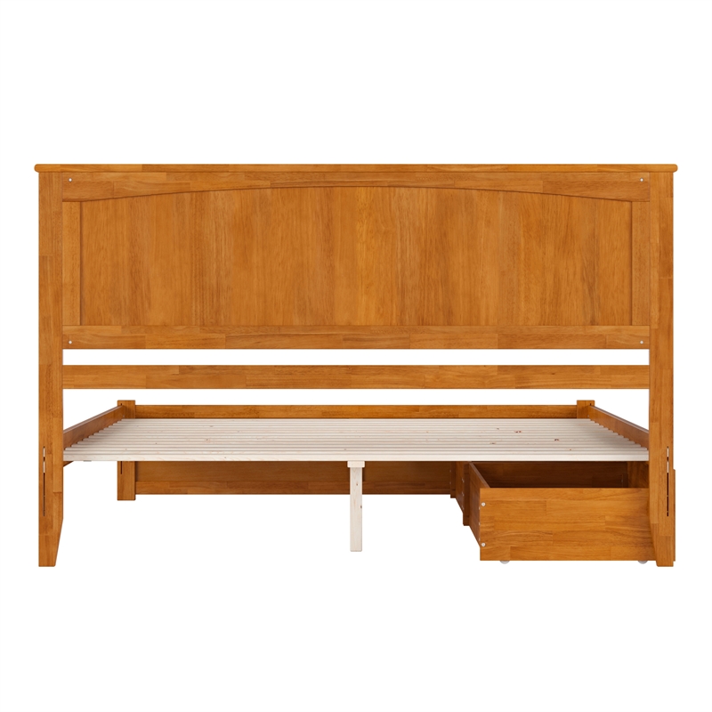 Nantucket King Wood Platform Bed with Footboard and Drawers in Light Toffee