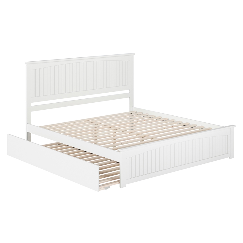Nantucket King Wood Platform Bed with Matching Footboard & TXL Trundle in White