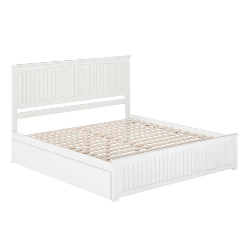 Nantucket King Wood Platform Bed with Matching Footboard & TXL Trundle in White