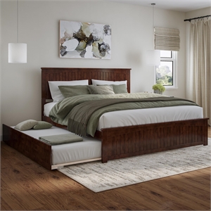 Nantucket King Wood Platform Bed with Matching Footboard & TXL Trundle in Walnut