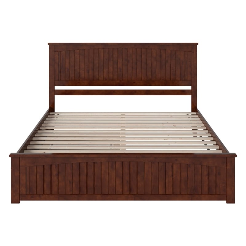 Nantucket King Wood Platform Bed with Matching Footboard & TXL Trundle in Walnut