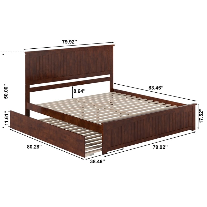 Nantucket King Wood Platform Bed with Matching Footboard & TXL Trundle in Walnut