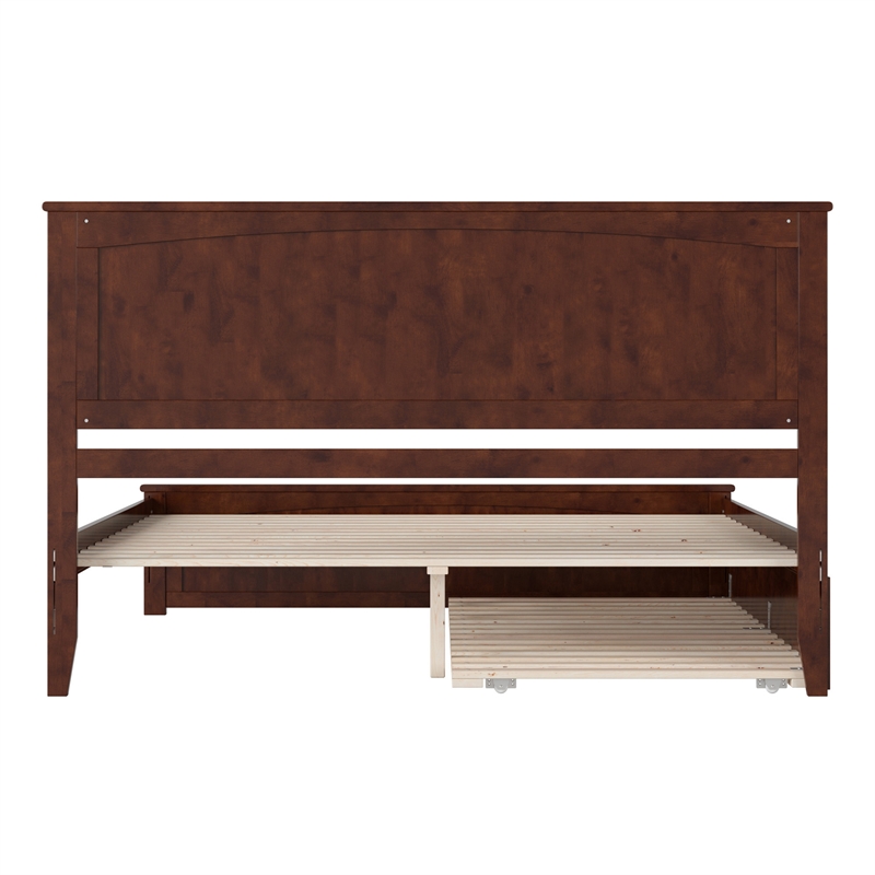 Nantucket King Wood Platform Bed with Matching Footboard & TXL Trundle in Walnut