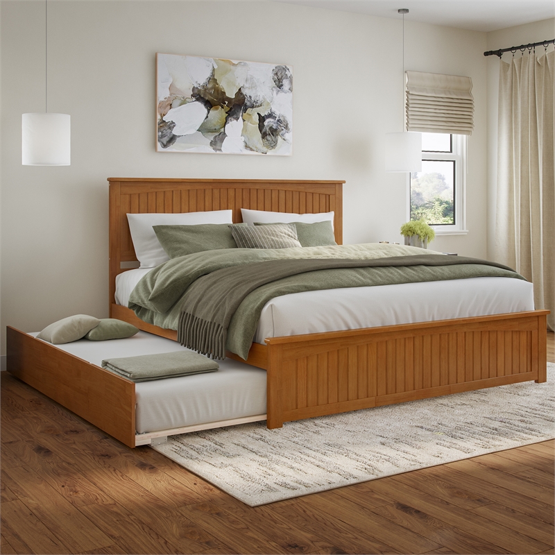 Nantucket King Platform Bed w/Matching Footboard & TXL Trundle in Light Toffee