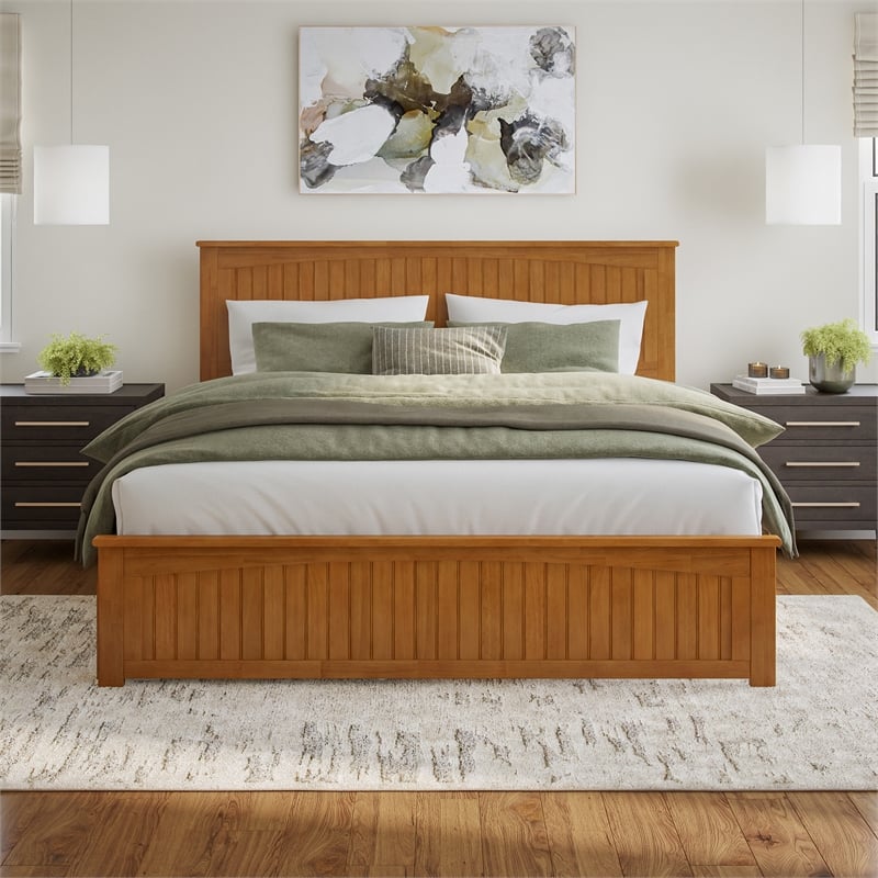 Nantucket King Platform Bed w/Matching Footboard & TXL Trundle in Light Toffee