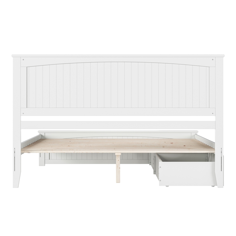 Nantucket King Wood Platform Bed with Matching Footboard and Drawers in White