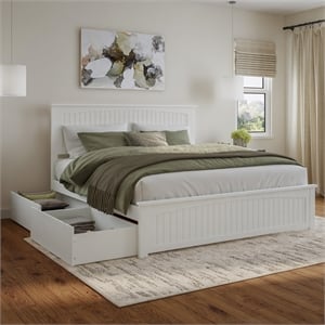 Nantucket King Wood Platform Bed with Matching Footboard and Drawers in White