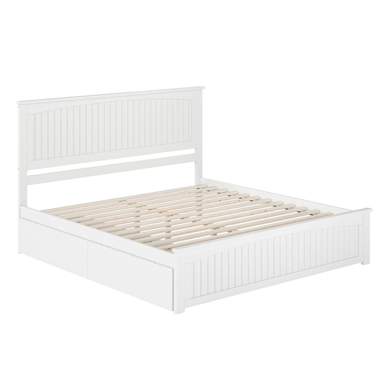 Nantucket King Wood Platform Bed with Matching Footboard and Drawers in White