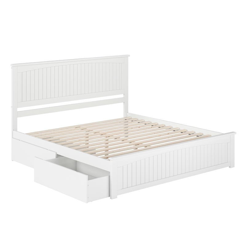 Nantucket King Wood Platform Bed with Matching Footboard and Drawers in White