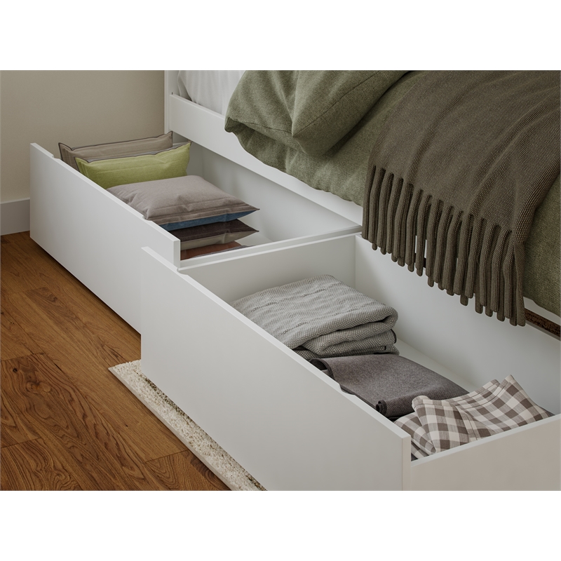 Nantucket King Wood Platform Bed with Matching Footboard and Drawers in White