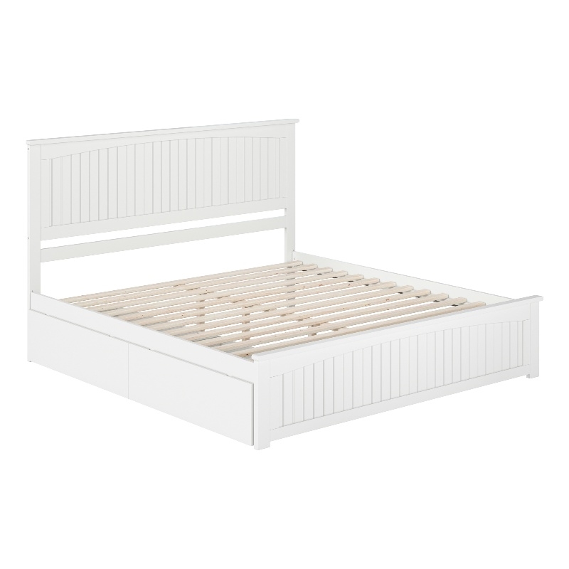 Nantucket King Wood Platform Bed with Matching Footboard and Drawers in White