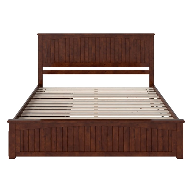 Nantucket King Wood Platform Bed with Matching Footboard and Drawers in Walnut