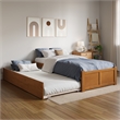 Concord Twin XL Wood Platform Bed with Footboard and Drawers in Light Toffee