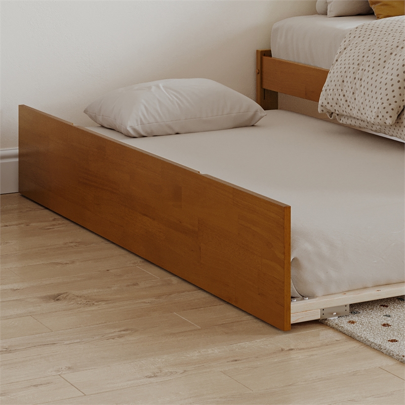 Concord Twin Wood Platform Bed with Footboard and Twin Trundle in Light Toffee