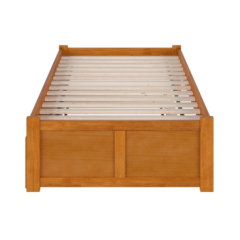 Concord Twin Wood Platform Bed with Footboard and Twin Trundle in Light Toffee