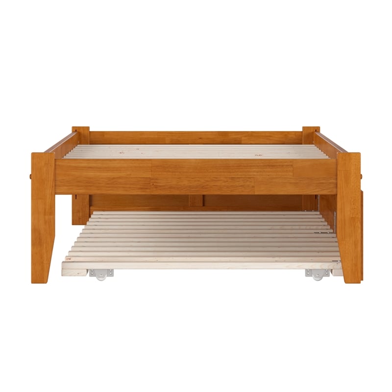 Concord Twin Wood Platform Bed with Footboard and Twin Trundle in Light Toffee